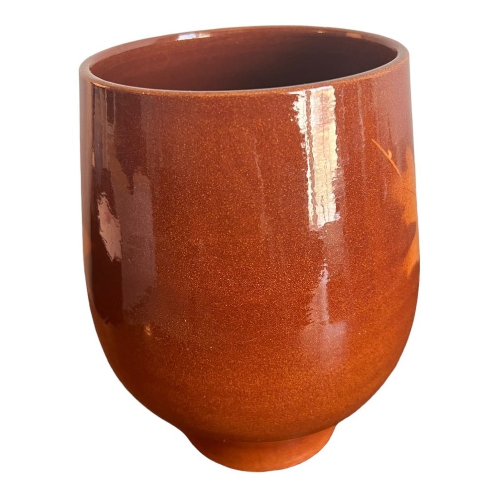 Alvino Bagni Italian Designed Leaf Pattern Vase 7.5" Brown Ceramic - Picture 2 of 7
